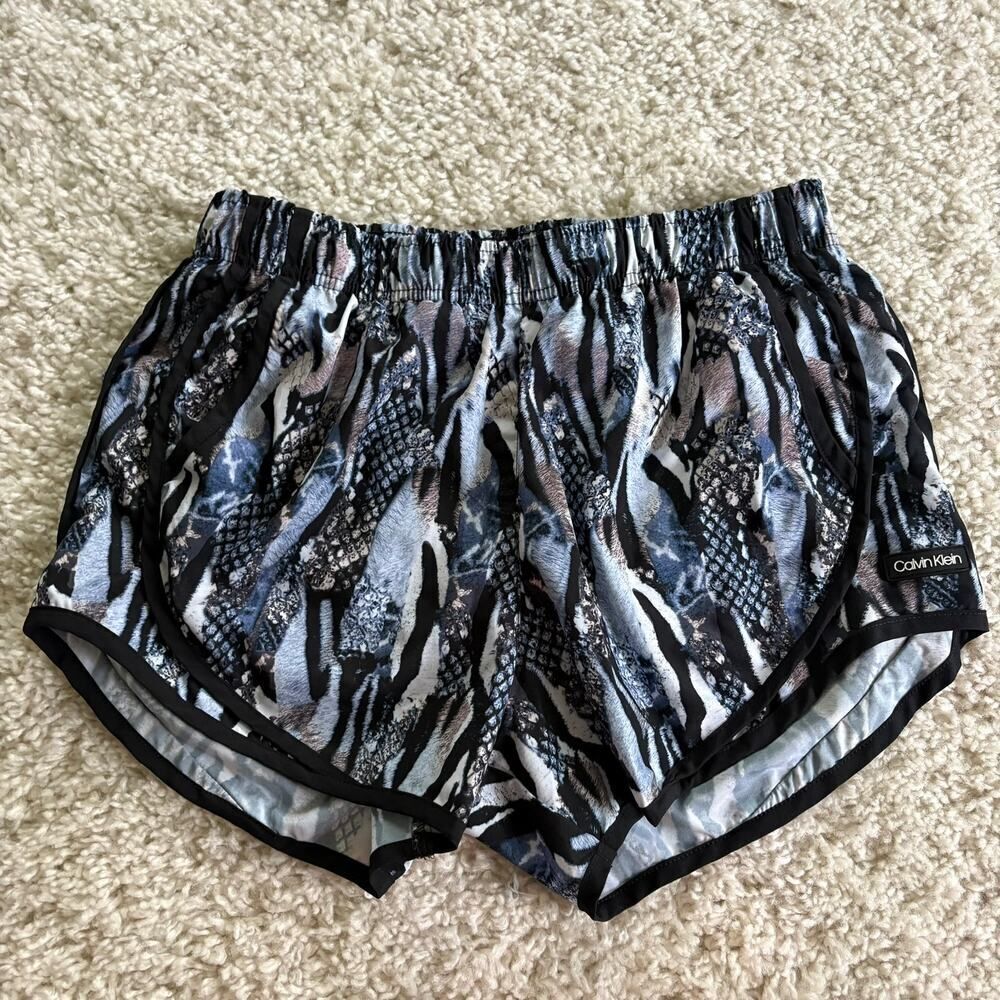 Calvin Klein Abstract Animal Print Athletic Shorts Blue Black Small